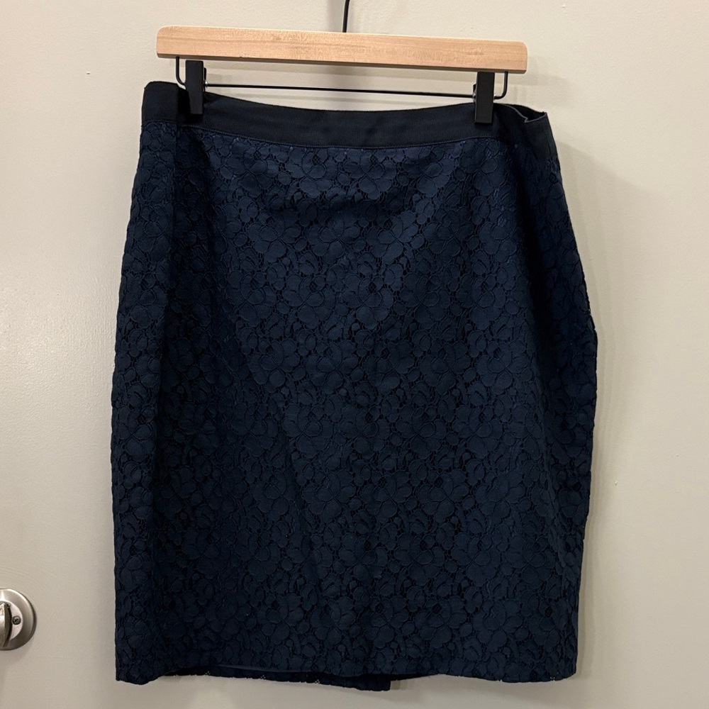 J. Crew Navy Blue Lace Pencil Skirt, Size 14
